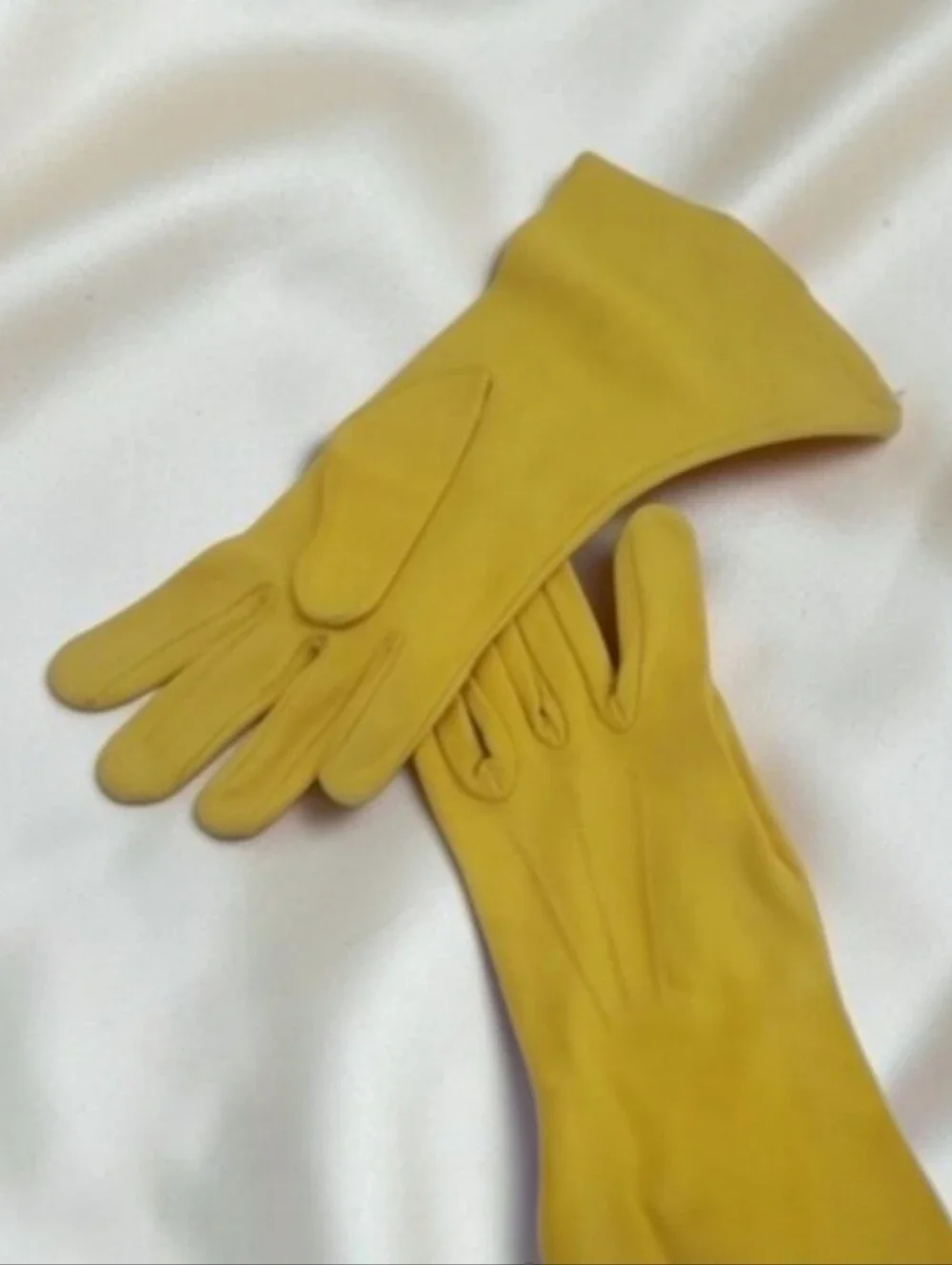 Vintage 60s Harvest Gold Silky Nylon Bracelet Length Day Gloves Size 7